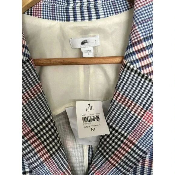 NWT J Jill Barley Relaxed Multi Blue Plaid Cotton Seersucker Boyfriend Blazer M - Picture 6 of 16